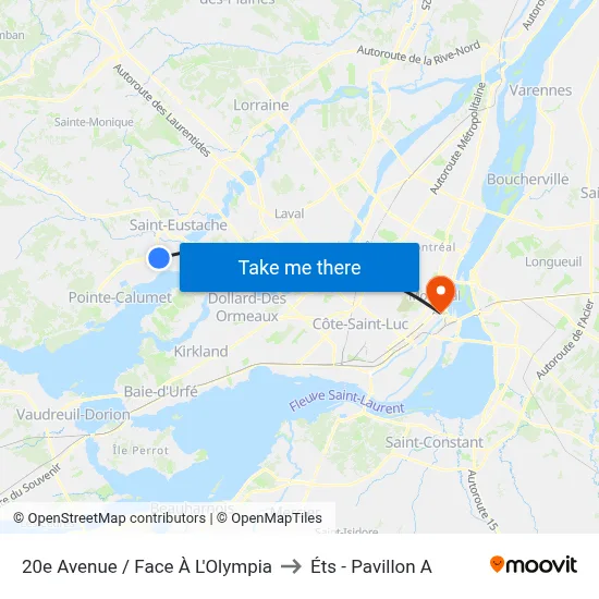 20e Avenue / Face À L'Olympia to Éts - Pavillon A map