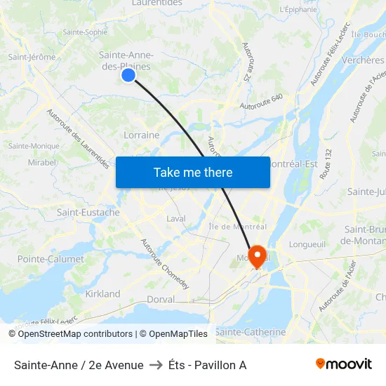 Sainte-Anne / 2e Avenue to Éts - Pavillon A map