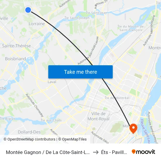 Montée Gagnon / De La Côte-Saint-Louis Est to Éts - Pavillon A map
