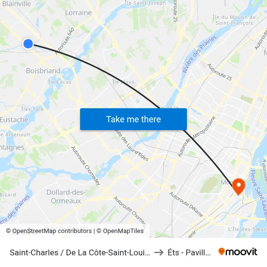 Saint-Charles / De La Côte-Saint-Louis Ouest to Éts - Pavillon A map