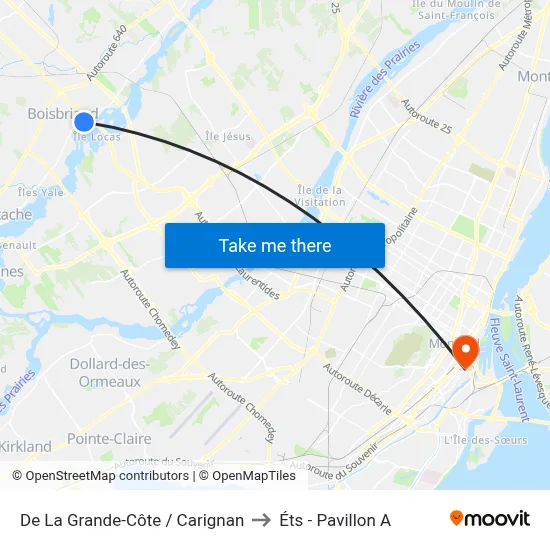 De La Grande-Côte / Carignan to Éts - Pavillon A map