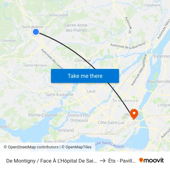 De Montigny / Face À L'Hôpital De Saint-Jérôme to Éts - Pavillon A map