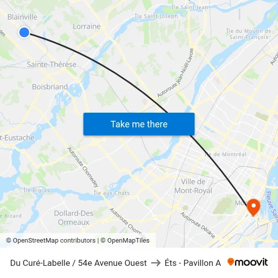 Du Curé-Labelle / 54e Avenue Ouest to Éts - Pavillon A map
