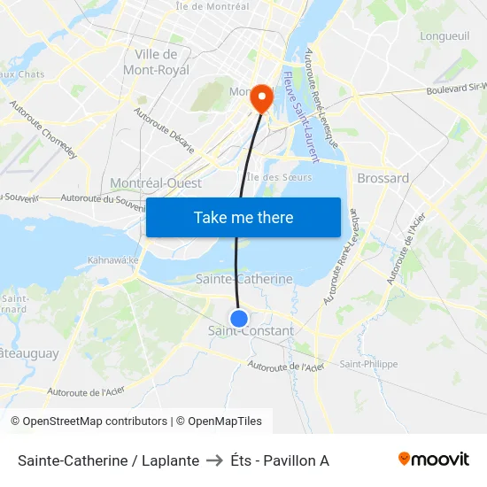 Sainte-Catherine / Laplante to Éts - Pavillon A map