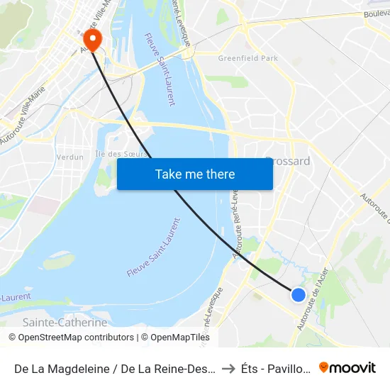 De La Magdeleine / De La Reine-Des-Prés to Éts - Pavillon A map