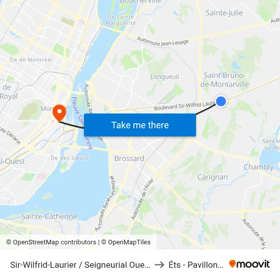 Sir-Wilfrid-Laurier / Seigneurial Ouest to Éts - Pavillon A map