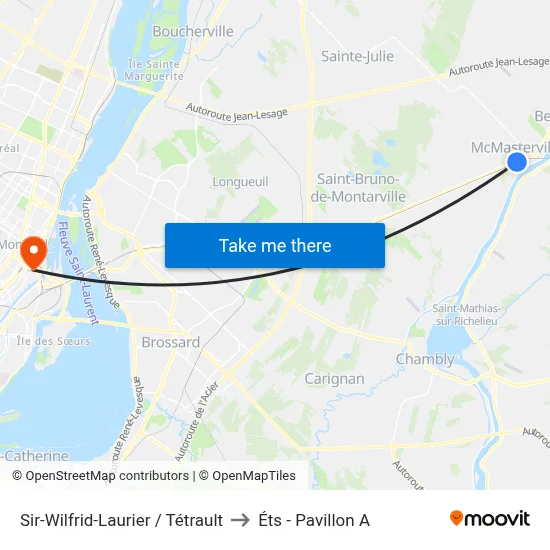 Sir-Wilfrid-Laurier / Tétrault to Éts - Pavillon A map