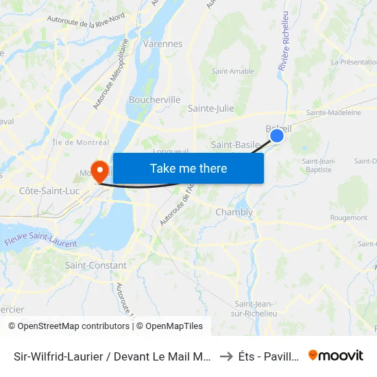 Sir-Wilfrid-Laurier / Devant Le Mail Montenach to Éts - Pavillon A map