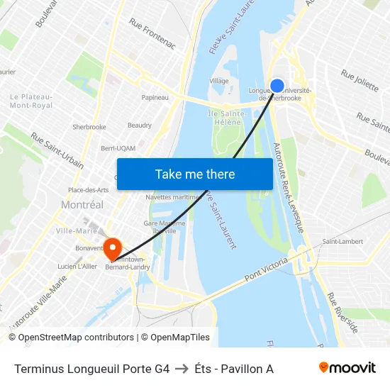 Terminus Longueuil Porte G4 to Éts - Pavillon A map