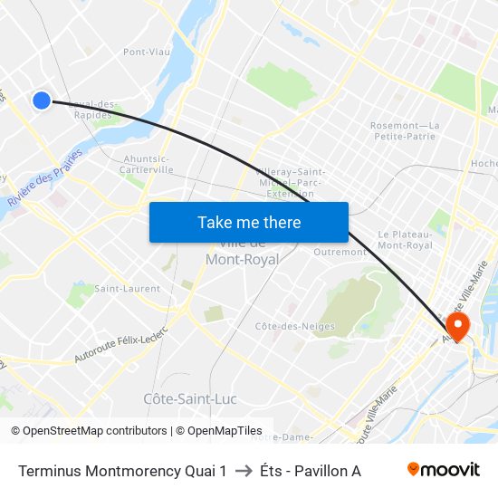Terminus Montmorency Quai 1 to Éts - Pavillon A map