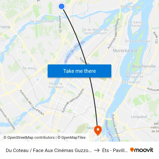 Du Coteau / Face Aux Cinémas Guzzo Terrebonne to Éts - Pavillon A map