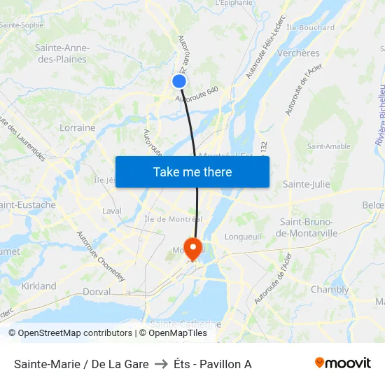 Sainte-Marie / De La Gare to Éts - Pavillon A map