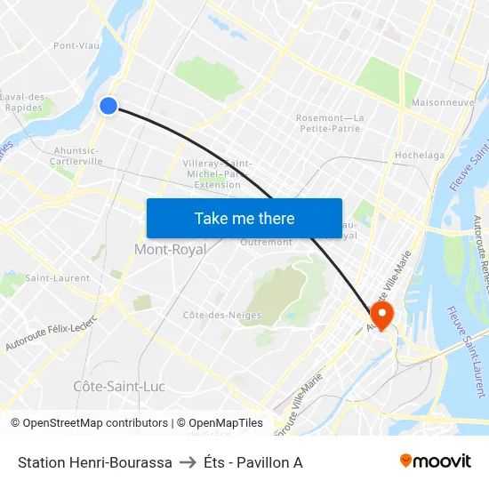 Station Henri-Bourassa to Éts - Pavillon A map
