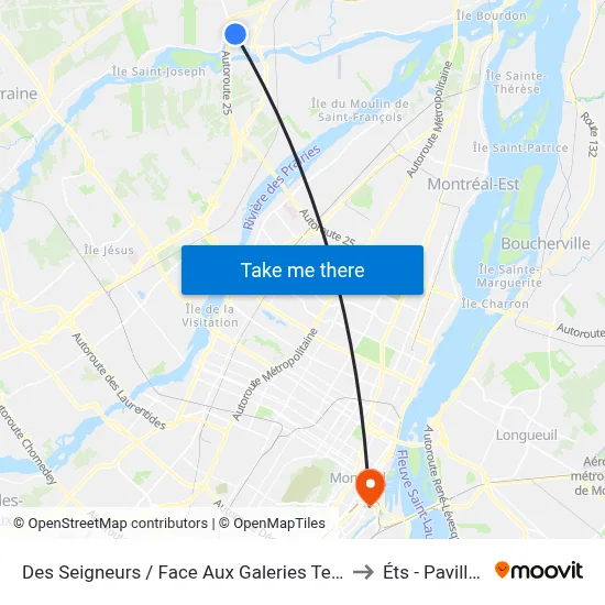 Des Seigneurs / Face Aux Galeries Terrebonne to Éts - Pavillon A map