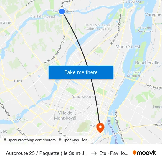 Autoroute 25 / Paquette (Île Saint-Jean) to Éts - Pavillon A map