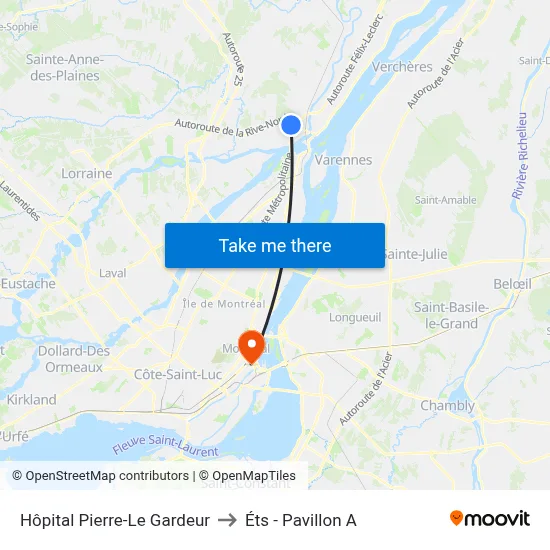 Hôpital Pierre-Le Gardeur to Éts - Pavillon A map