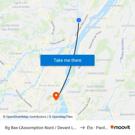 Rg Bas-L'Assomption Nord / Devant Le Civique 905 to Éts - Pavillon A map