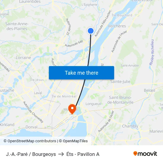J.-A.-Paré / Bourgeoys to Éts - Pavillon A map