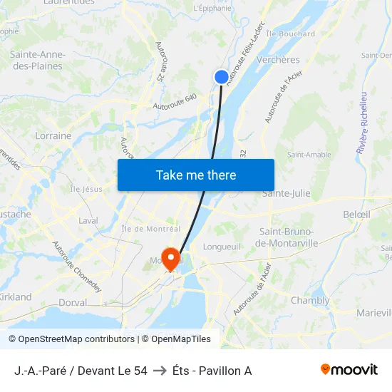 J.-A.-Paré / Devant Le 54 to Éts - Pavillon A map