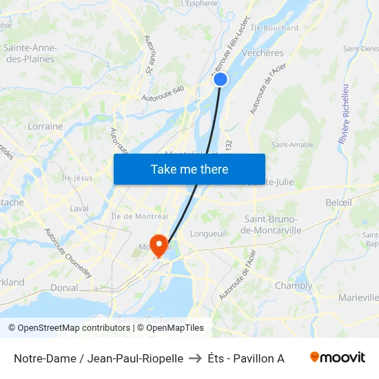 Notre-Dame / Jean-Paul-Riopelle to Éts - Pavillon A map