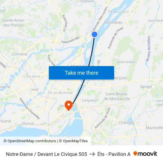 Notre-Dame / Devant Le Civique 505 to Éts - Pavillon A map