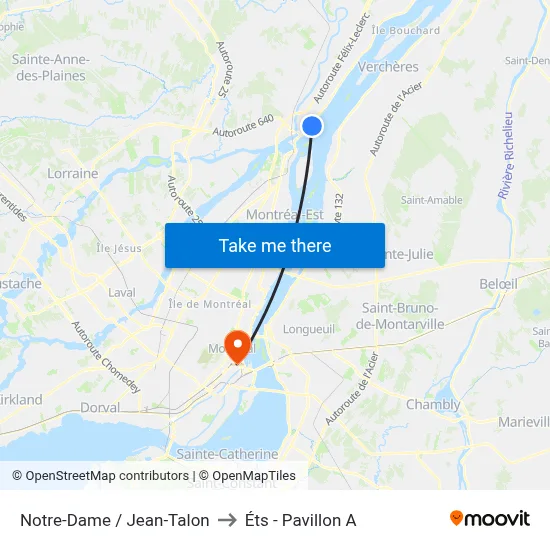 Notre-Dame / Jean-Talon to Éts - Pavillon A map