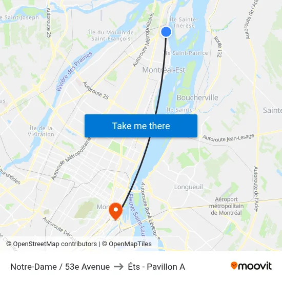 Notre-Dame / 53e Avenue to Éts - Pavillon A map