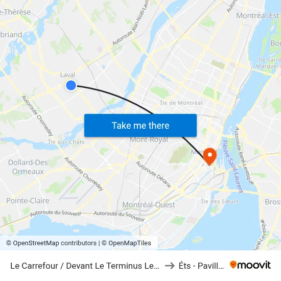 Le Carrefour / Devant Le Terminus Le Carrefour to Éts - Pavillon A map