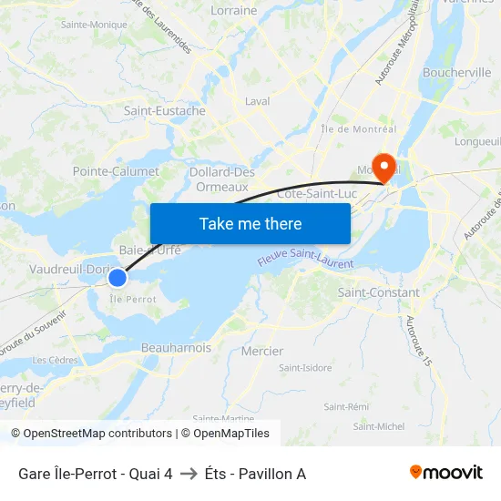 Gare Île-Perrot - Quai 4 to Éts - Pavillon A map
