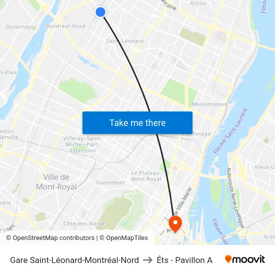 Gare Saint-Léonard-Montréal-Nord to Éts - Pavillon A map