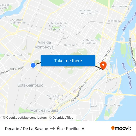 Décarie / De La Savane to Éts - Pavillon A map