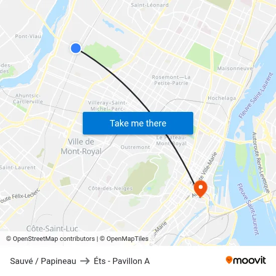 Sauvé / Papineau to Éts - Pavillon A map