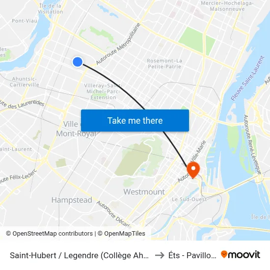 Saint-Hubert / Legendre (Collège Ahuntsic) to Éts - Pavillon A map