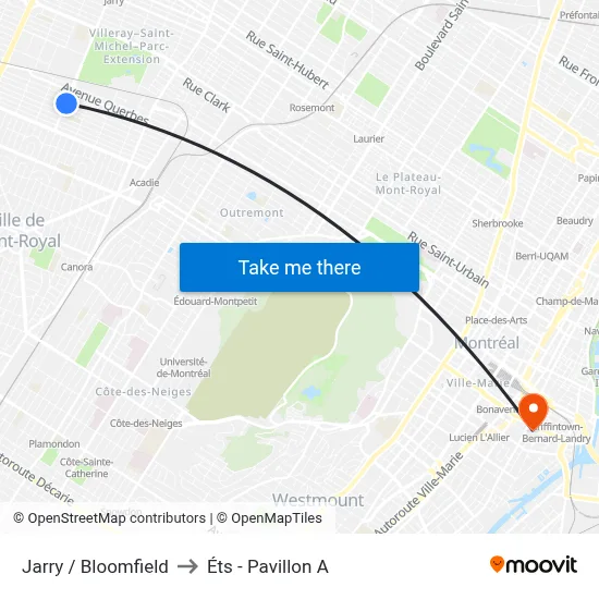 Jarry / Bloomfield to Éts - Pavillon A map