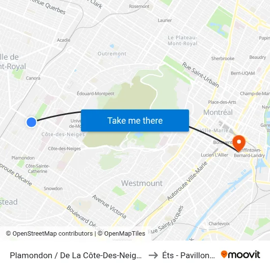 Plamondon / De La Côte-Des-Neiges to Éts - Pavillon A map