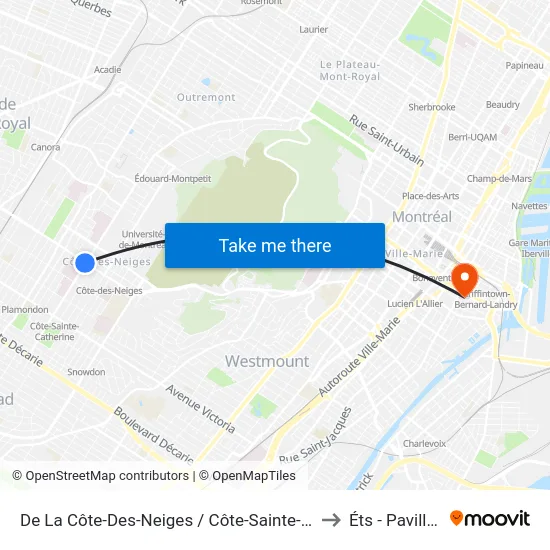 De La Côte-Des-Neiges / Côte-Sainte-Catherine to Éts - Pavillon A map