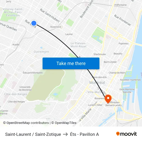Saint-Laurent / Saint-Zotique to Éts - Pavillon A map