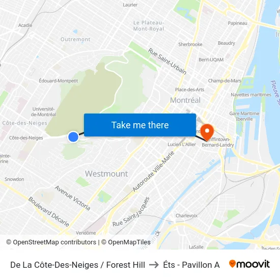 De La Côte-Des-Neiges / Forest Hill to Éts - Pavillon A map