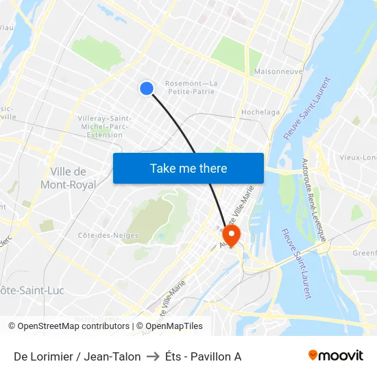 De Lorimier / Jean-Talon to Éts - Pavillon A map