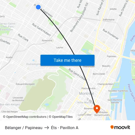 Bélanger / Papineau to Éts - Pavillon A map
