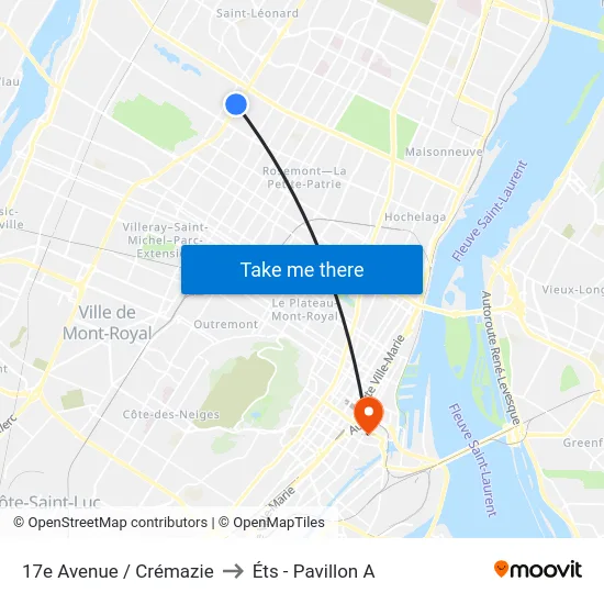 17e Avenue / Crémazie to Éts - Pavillon A map