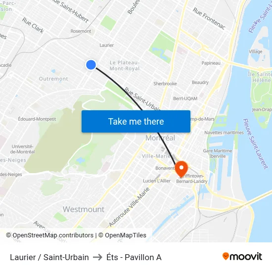 Laurier / Saint-Urbain to Éts - Pavillon A map