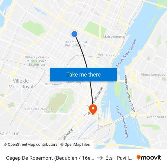 Cégep De Rosemont (Beaubien / 16e Avenue) to Éts - Pavillon A map