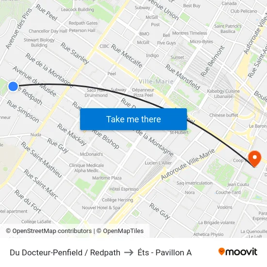 Du Docteur-Penfield / Redpath to Éts - Pavillon A map