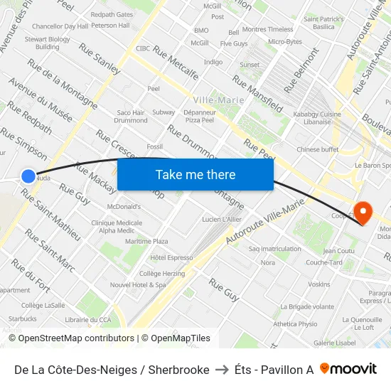 De La Côte-Des-Neiges / Sherbrooke to Éts - Pavillon A map