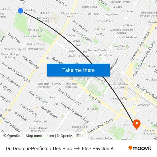 Du Docteur-Penfield / Des Pins to Éts - Pavillon A map