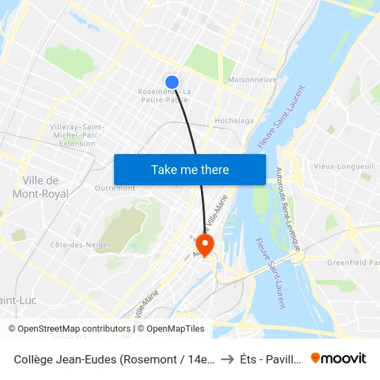 Collège Jean-Eudes (Rosemont / 14e Avenue) to Éts - Pavillon A map