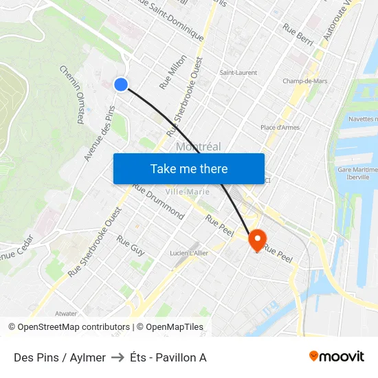 Des Pins / Aylmer to Éts - Pavillon A map
