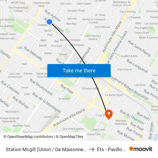 Station Mcgill (Union / De Maisonneuve) to Éts - Pavillon A map