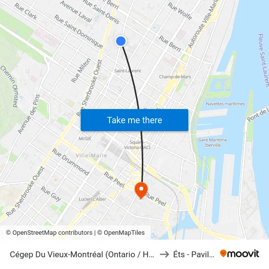 Cégep Du Vieux-Montréal (Ontario / Hôtel-De-Ville) to Éts - Pavillon A map